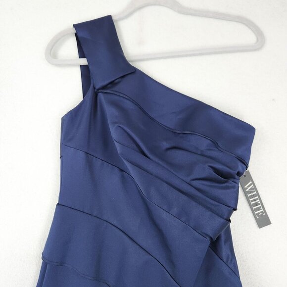 White by Vera Wang Dress Womens 2 Blue Satin One Shoulder Formal Maxi Gown NEW - Picture 2 of 11